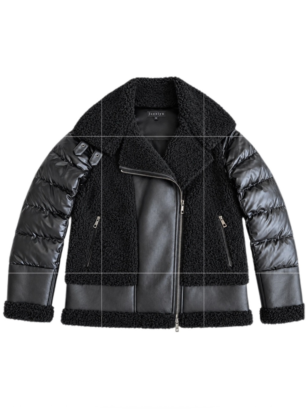 Jocelyn Sedgwick Faux Sherpa Puffer Moto Jacket Black Size M